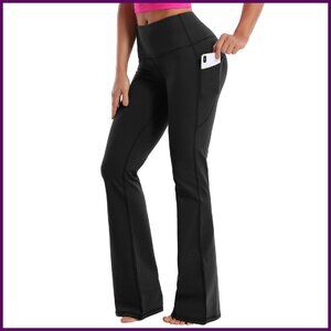 High Waist Bootcut Yoga Pants Tummy Control Flared Pockets Workout